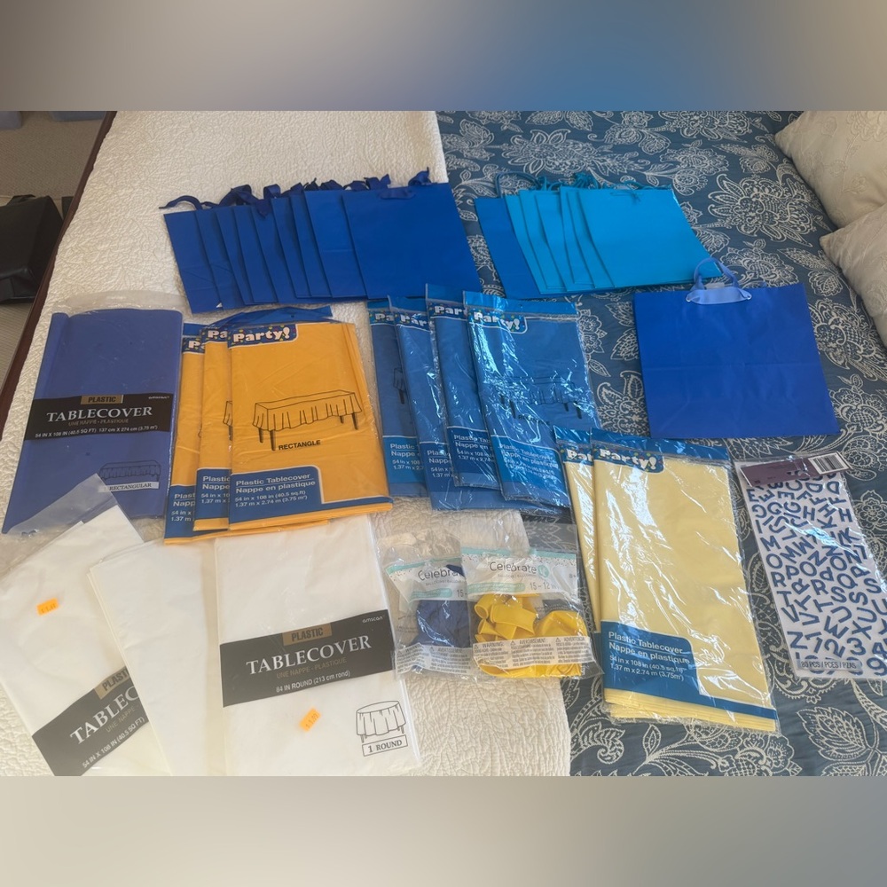 Misc Plastic table cloths, bags, balloons,
